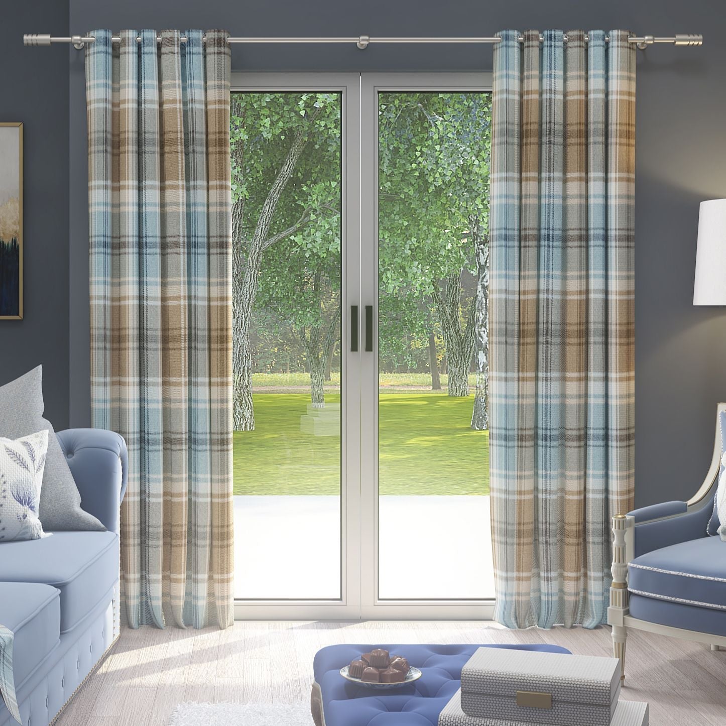 Angus Duck Egg Blue Tartan Curtains