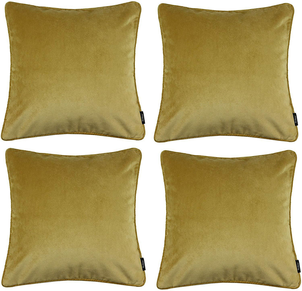 McAlister Textiles Matt Ochre Yellow Velvet 43cm x 43cm Piped Cushion Sets Cushions and Covers 