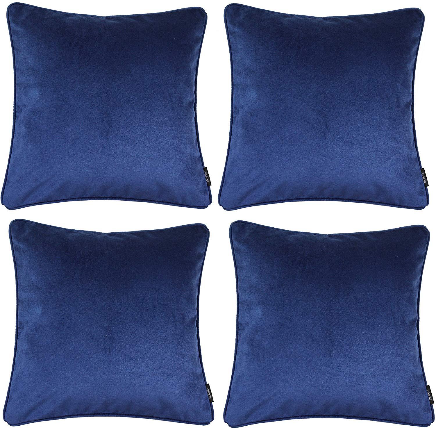 McAlister Textiles Matt Navy Blue Velvet 43cm x 43cm Piped Cushion Sets Cushions and Covers 