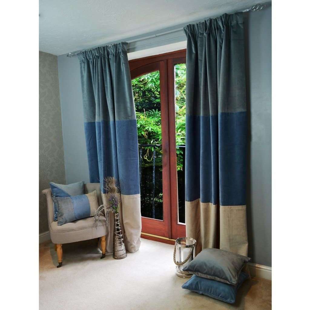 McAlister Textiles Patchwork Velvet Blue, Gold + Grey Curtains mw_product_option_cloned 