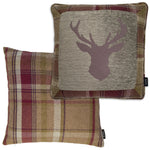 Load image into Gallery viewer, McAlister Textiles Stag Purple + Green Tartan 43cm x 43cm Cushion Set Cushions and Covers Set of 2 cushions 
