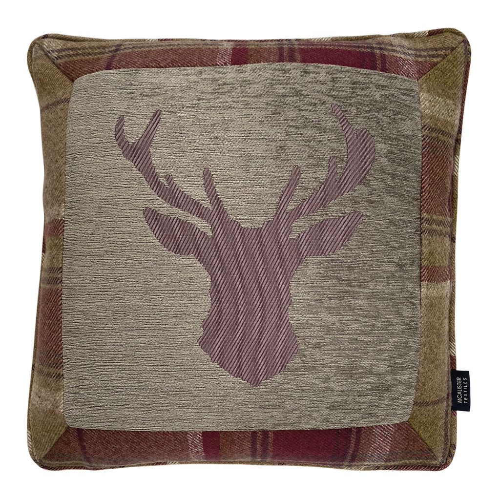 McAlister Textiles Stag Purple + Green Tartan Cushion Cushions and Covers Cover Only 