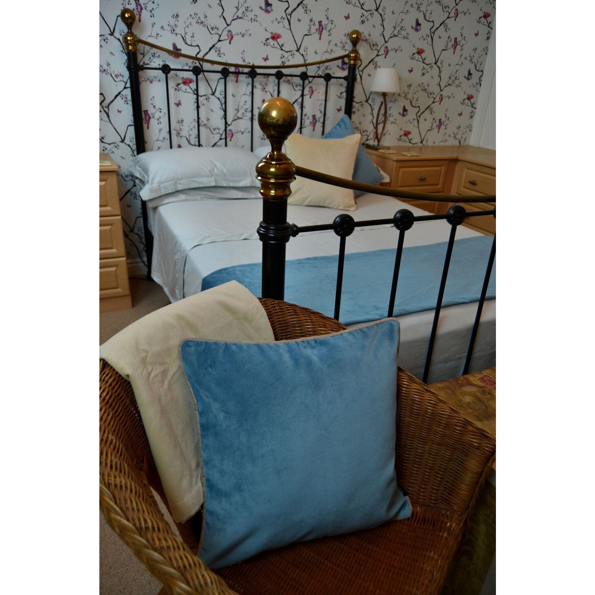 McAlister Textiles Matt Duck Egg Blue Contrast Piped Velvet Cushion Cushions and Covers 