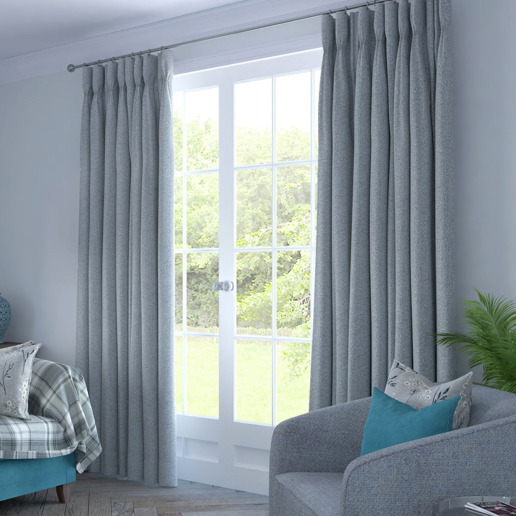 McAlister Textiles Herringbone Charcoal Grey Curtains Tailored Curtains 
