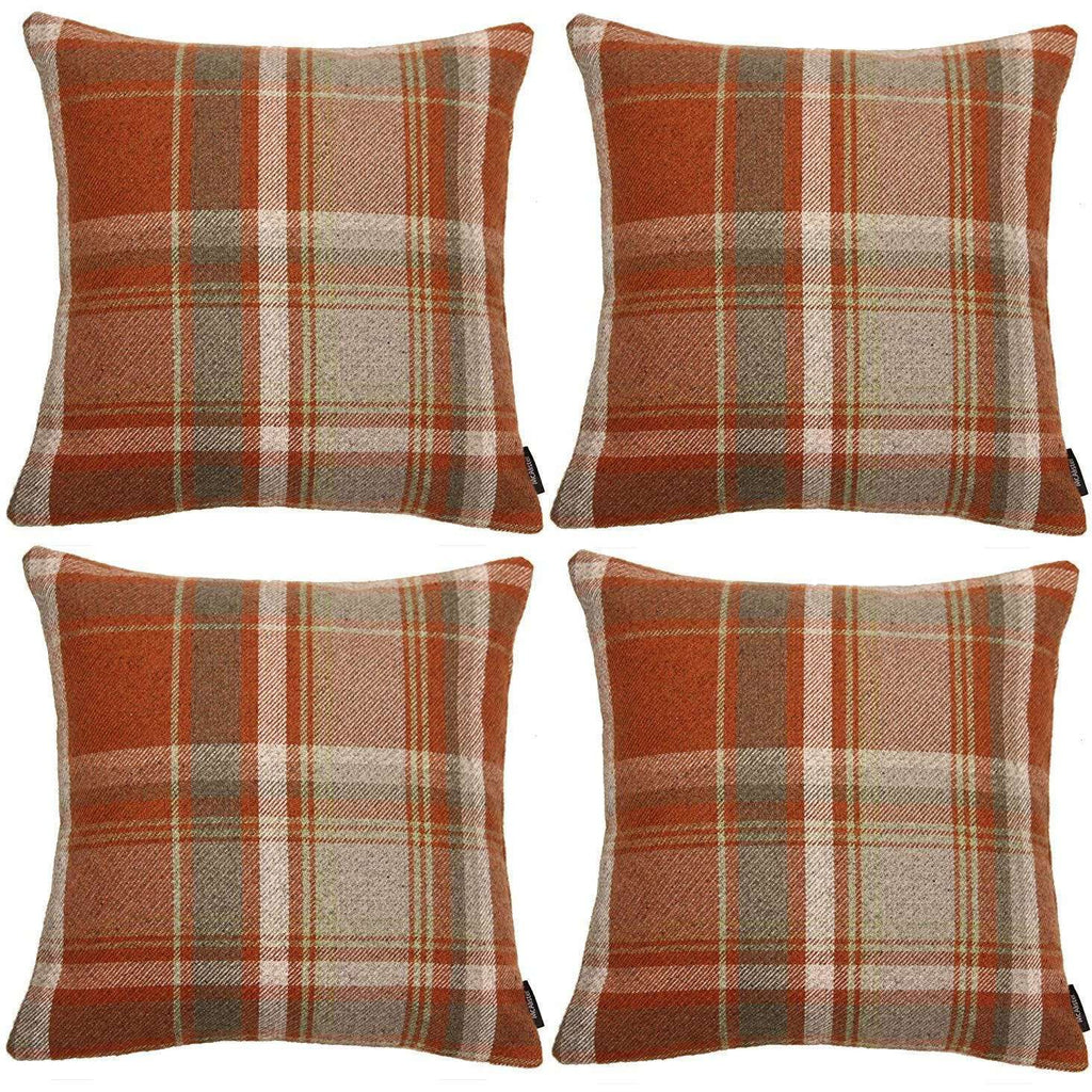 McAlister Textiles Heritage Burnt Orange + Grey Tartan 43cm x 43cm Cushion Sets Cushions and Covers 