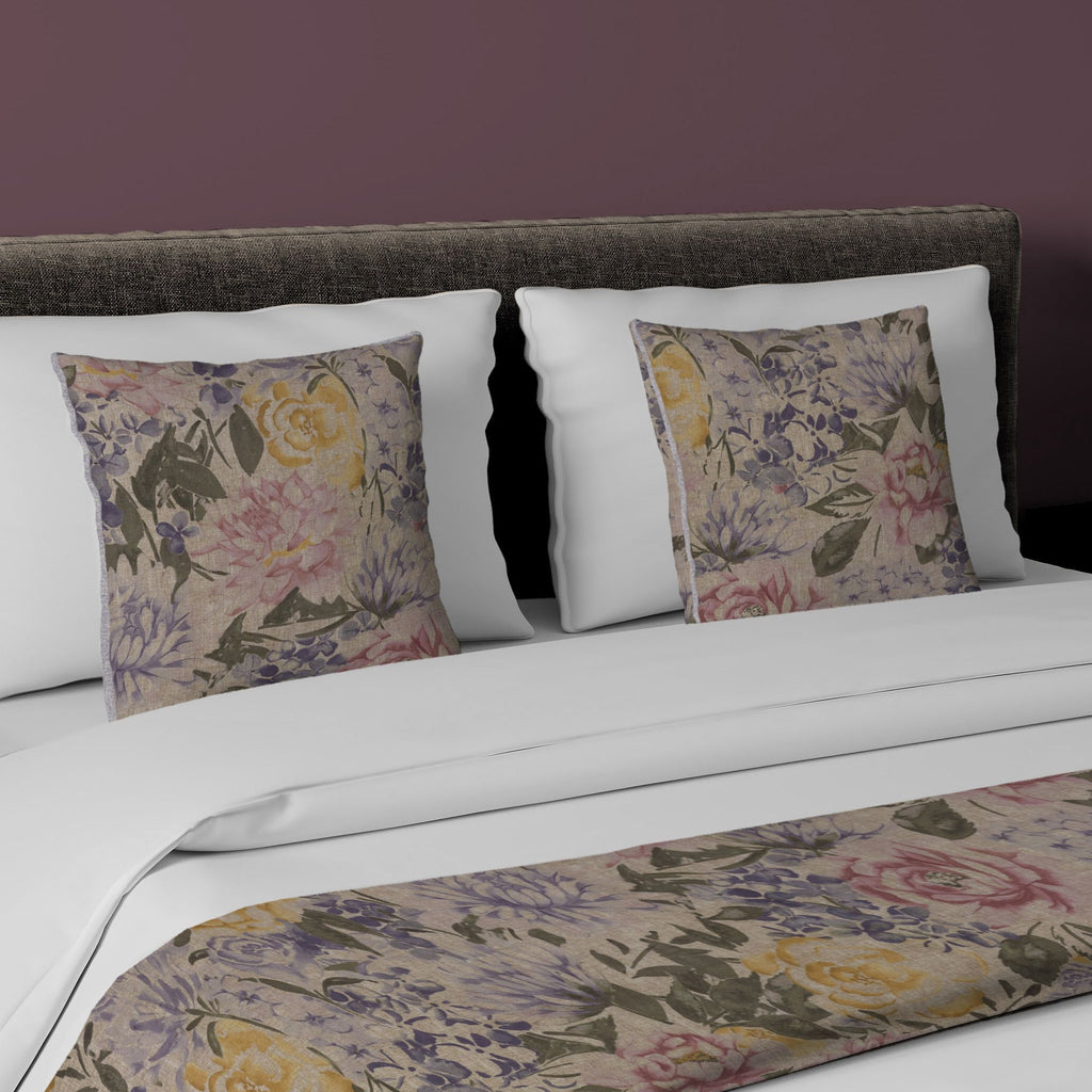 McAlister Textiles Blooma Purple, Pink and Ochre Floral Bedding Set Bedding Set Runner (50x165cm) + 1x Cushion Cover 