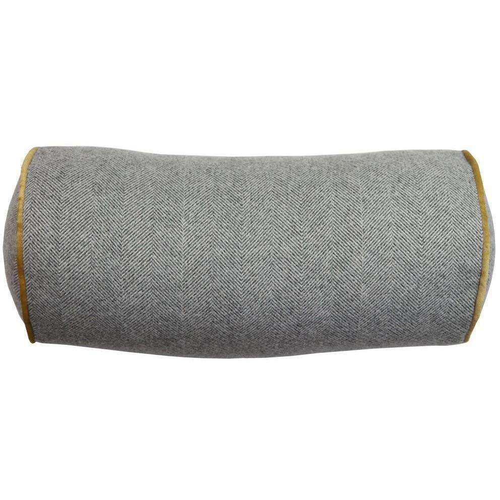 McAlister Textiles Deluxe Herringbone Grey + Yellow Bolster Pillow 45cm x 20cm Bolster Cushion 