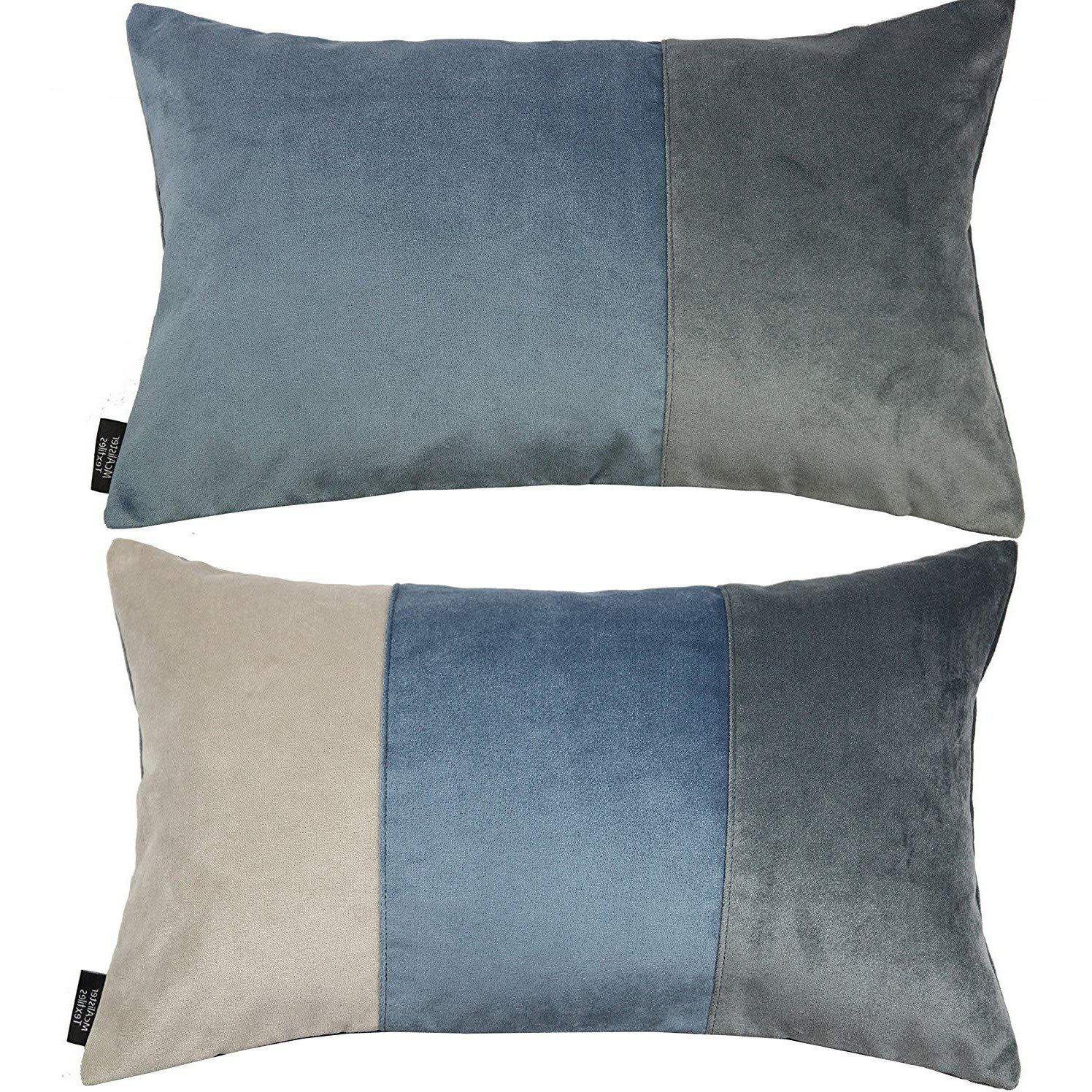McAlister Textiles Patchwork Velvet Blue, Gold + Grey Pillow Set Pillow Set of 2 Cushion Covers 