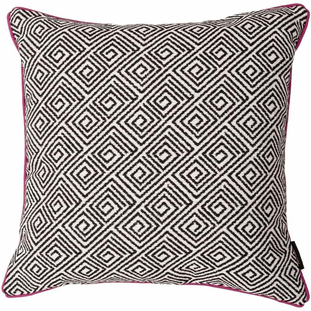 McAlister Textiles Acapulco Black + White Abstract Cushion Cushions and Covers Cover Only 43cm x 43cm Coloured Piping