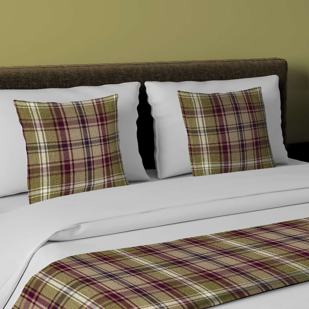 McAlister Textiles Angus Purple + Green Tartan Bedding Set Bedding Set Runner (50x240cm) + 2x Cushion Covers 