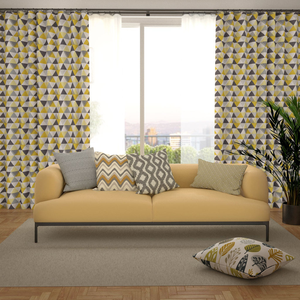 McAlister Textiles Vita Ochre Yellow and Grey FR Curtains Tailored Curtains 