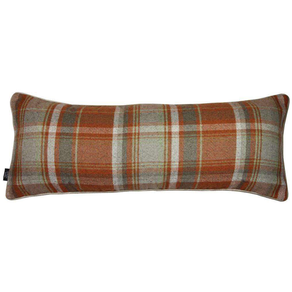 McAlister Textiles Deluxe Tartan Burnt Orange + Grey Bed Pillow Large Boudoir Cushions 