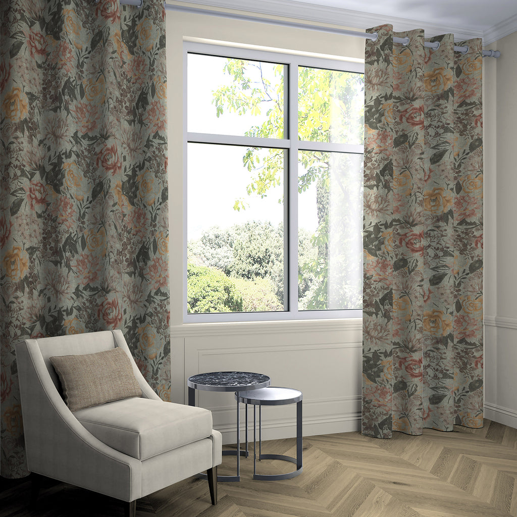 McAlister Textiles Blooma Green, Pink and Ochre Curtains Tailored Curtains 