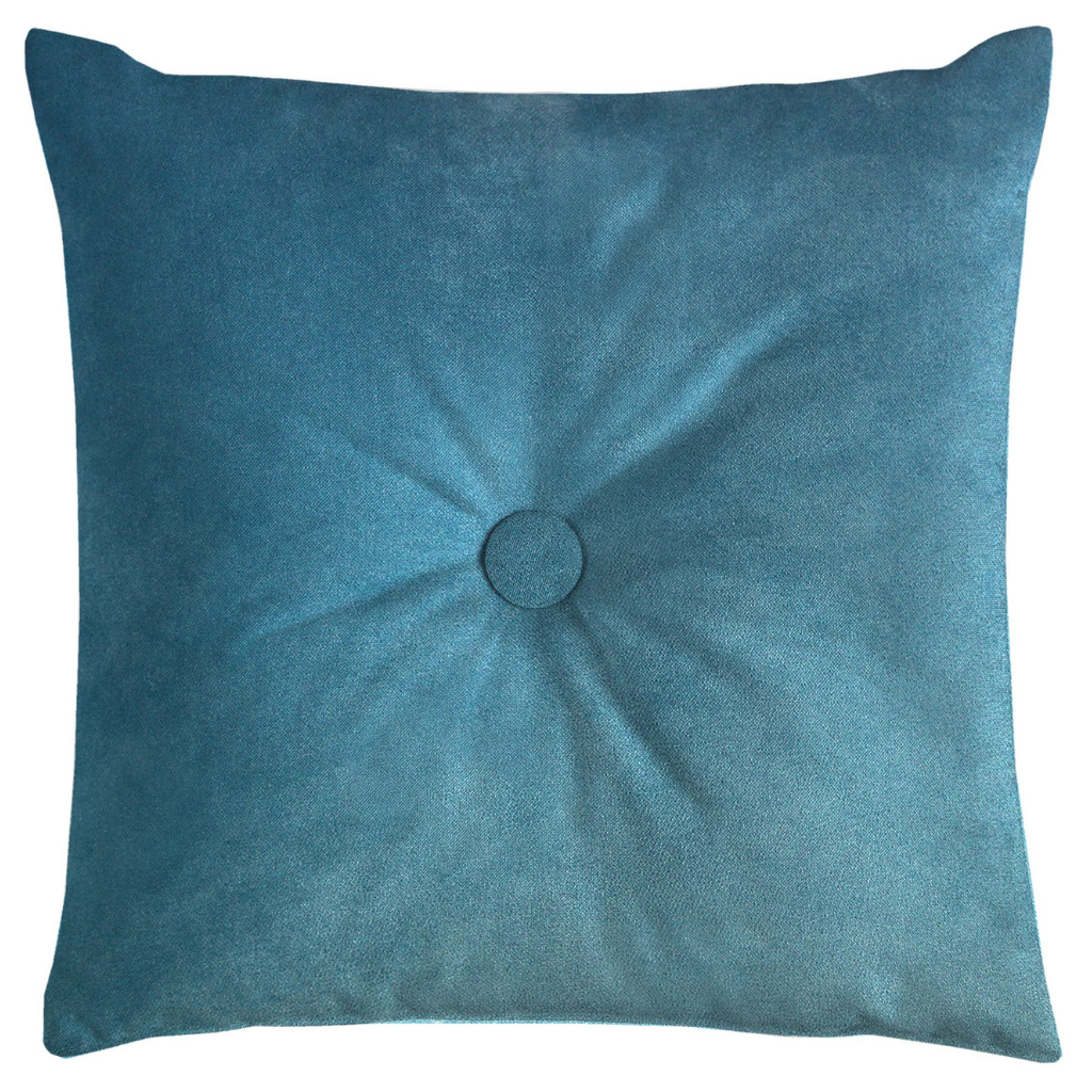 McAlister Textiles Matt Duck Egg Blue Velvet Button Cushions Cushions and Covers Polyester Filler 43cm x 43cm 