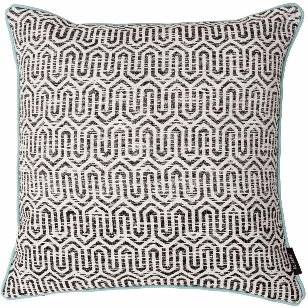 McAlister Textiles Costa Rica Black + White Abstract Cushion Cushions and Covers Polyester Filler 43cm x 43cm Coloured Piping