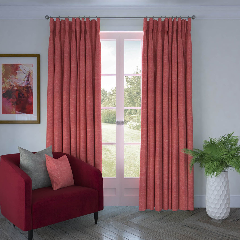 McAlister Textiles Harmony Linen Blend Red Textured Curtains Tailored Curtains 