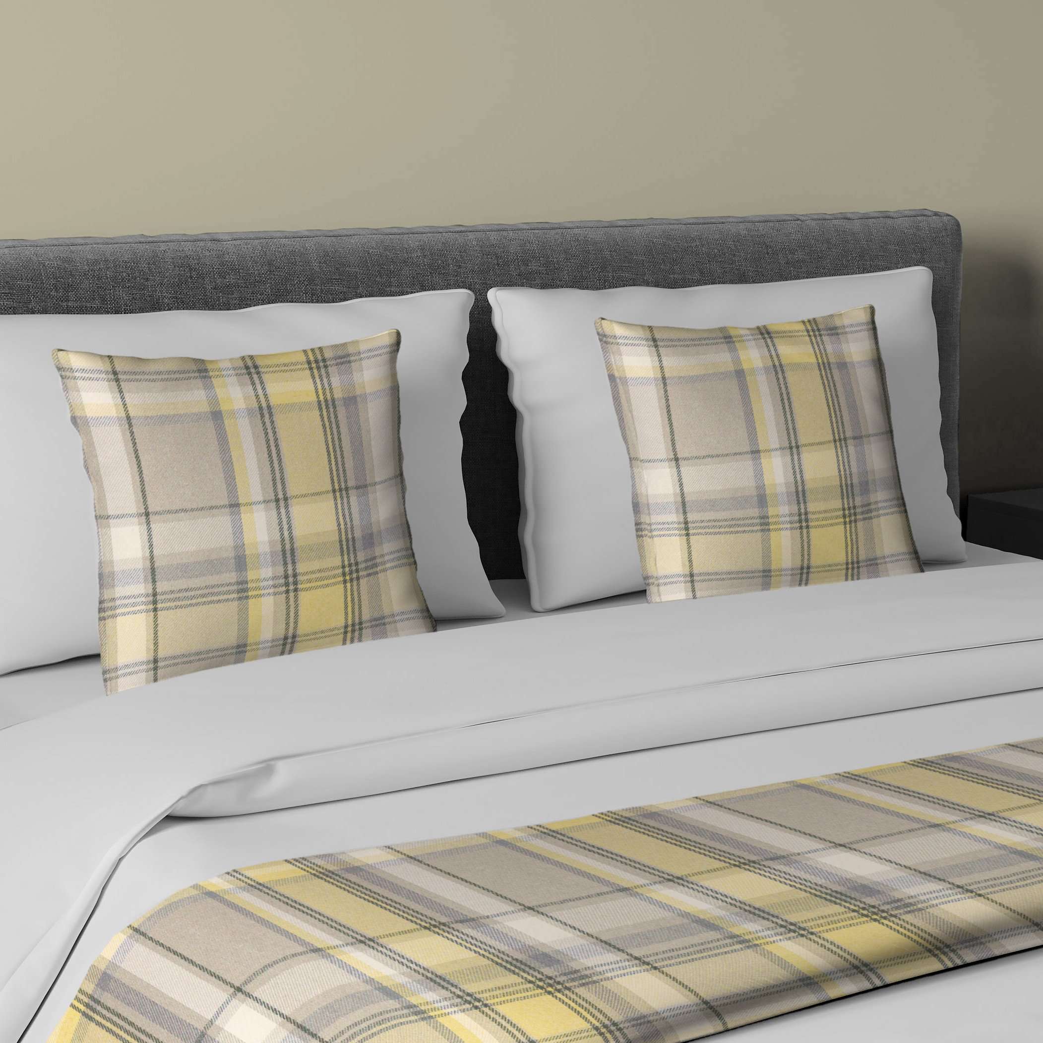 McAlister Textiles Heritage Yellow + Grey Tartan Bedding Set Bedding Set Runner (50x165cm) + 1x Cushion Cover 