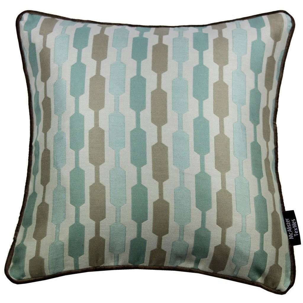 McAlister Textiles Lotta Duck Egg Blue + Brown Cushion Cushions and Covers Cover Only 43cm x 43cm 