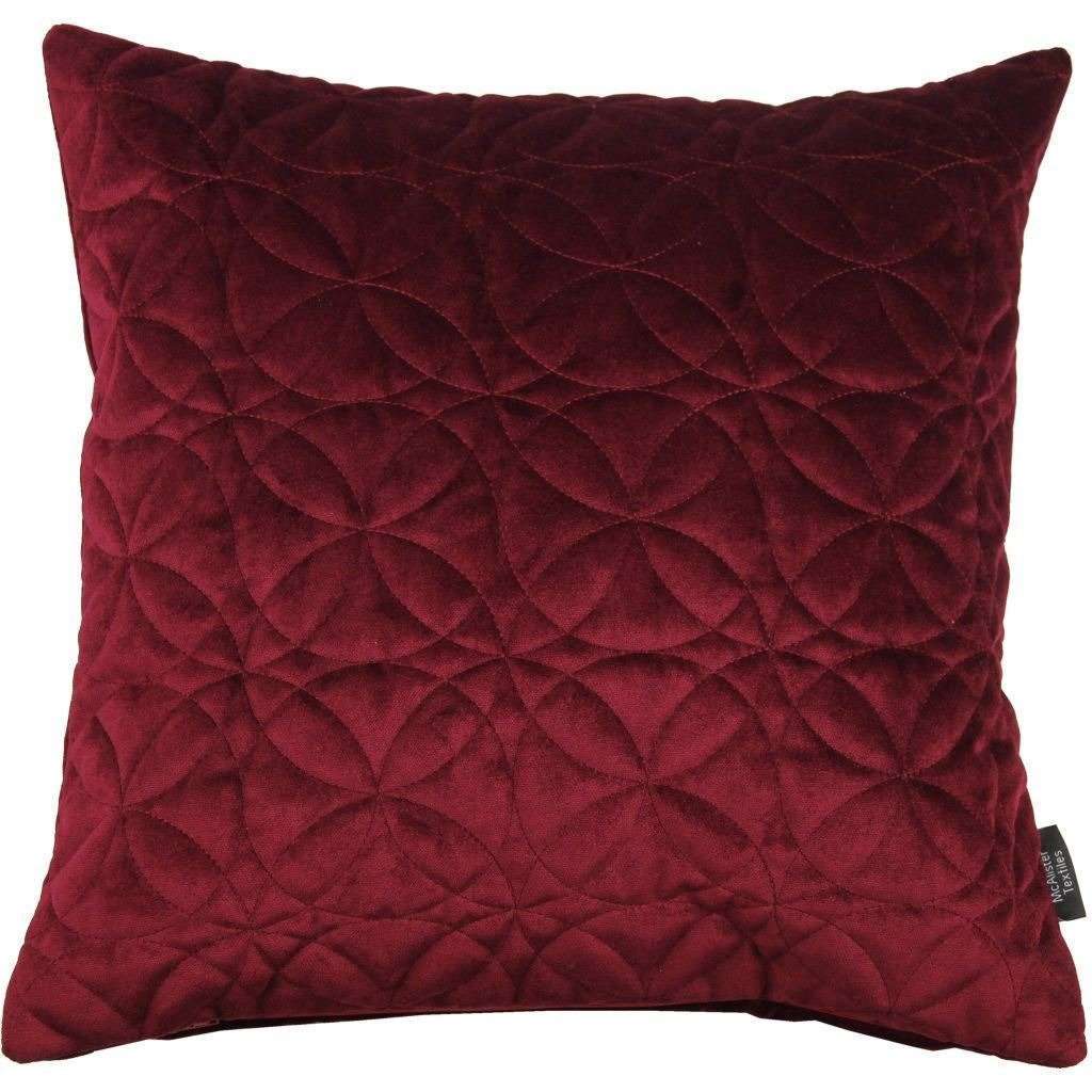 McAlister Textiles Round Quilted Wine Red Velvet Cushion Cushions and Covers Cover Only 43cm x 43cm 