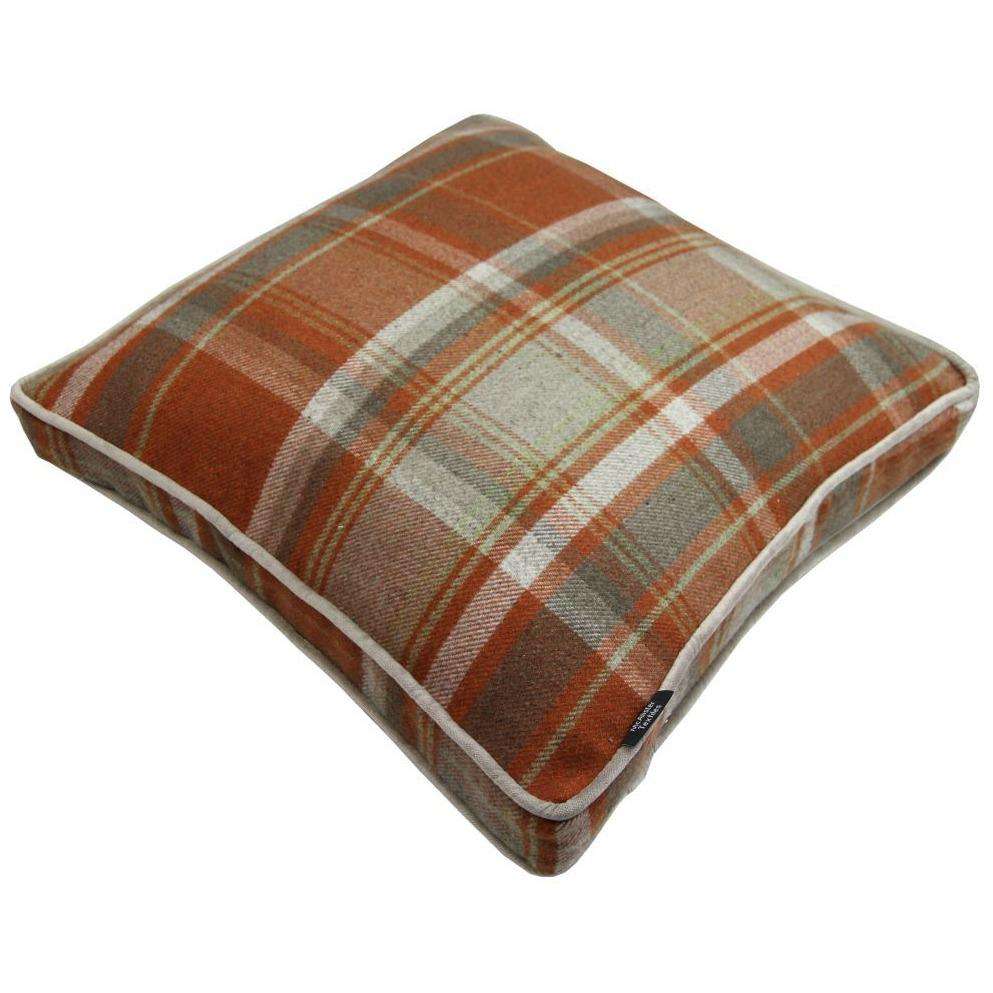 McAlister Textiles Deluxe Tartan Burnt Orange + Grey Box Cushion 43cm x 43cm x 3cm Box Cushions 