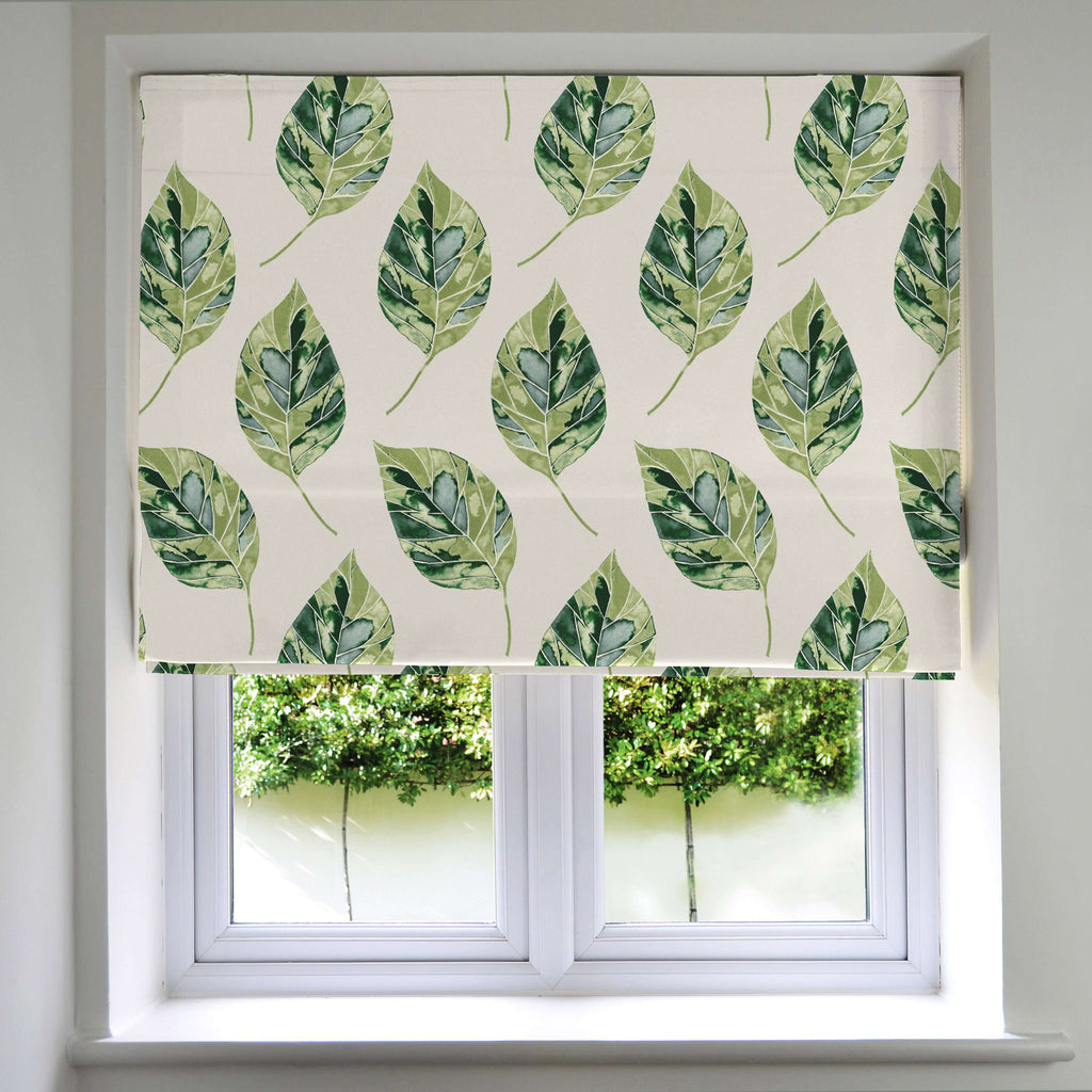 McAlister Textiles Leaf Forest Green Floral Cotton Print Roman Blinds Roman Blinds Standard Lining 130cm x 200cm 