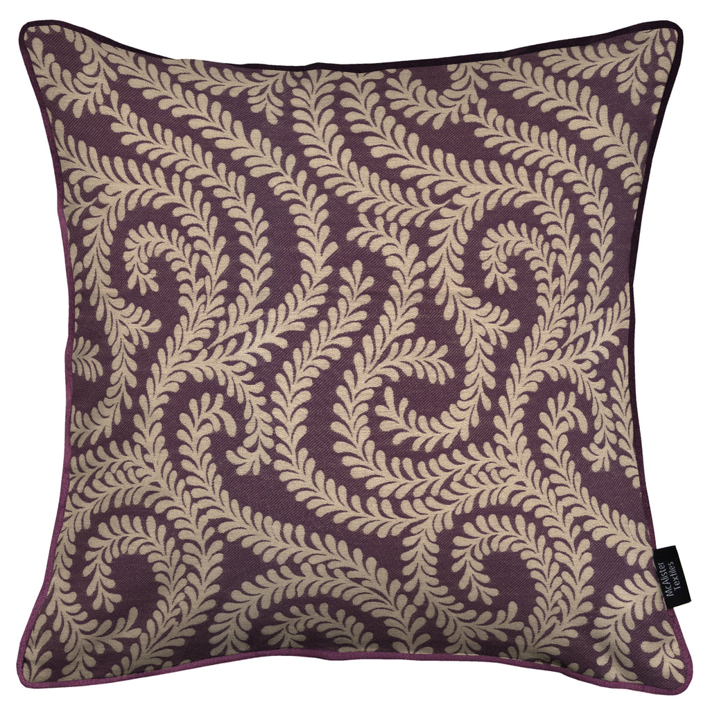 McAlister Textiles Little Leaf Aubergine Purple Cushion Cushions and Covers Cover Only 43cm x 43cm 