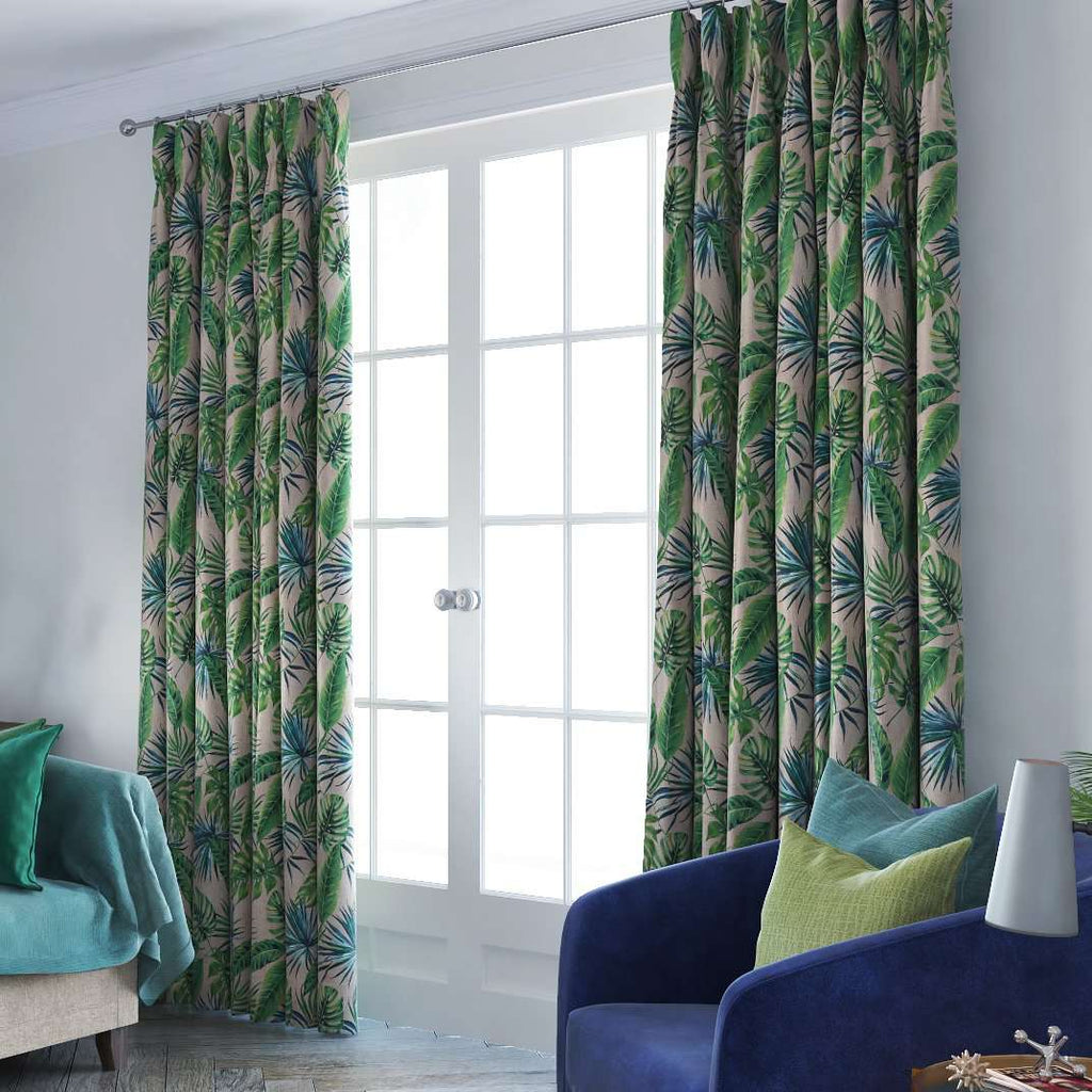 McAlister Textiles Palm Leaf New Printed Velvet Curtains Tailored Curtains 