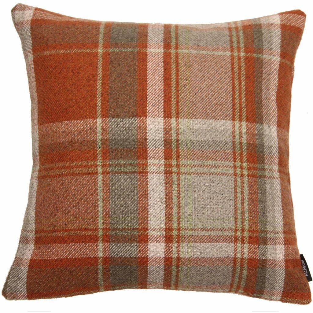 McAlister Textiles Heritage Burnt Orange + Grey Tartan Cushion Cushions and Covers Cover Only 43cm x 43cm 