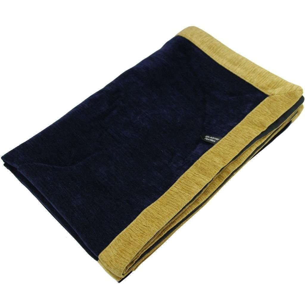 McAlister Textiles Plain Chenille Contrast Navy Blue + Yellow Throws & Runners Throws and Runners Regular (130cm x 200cm) 