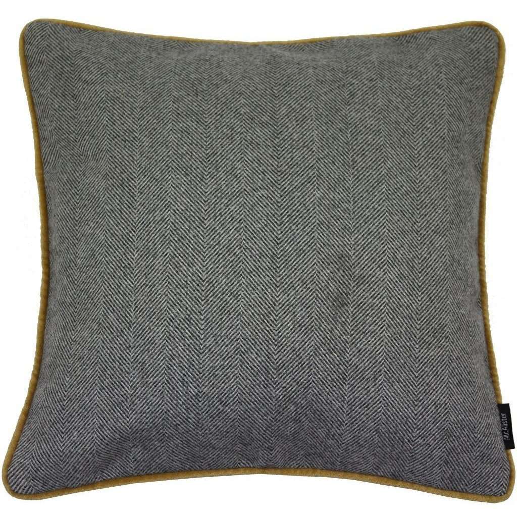 McAlister Textiles Herringbone Boutique Grey + Yellow Cushion Cushions and Covers Cover Only 43cm x 43cm 