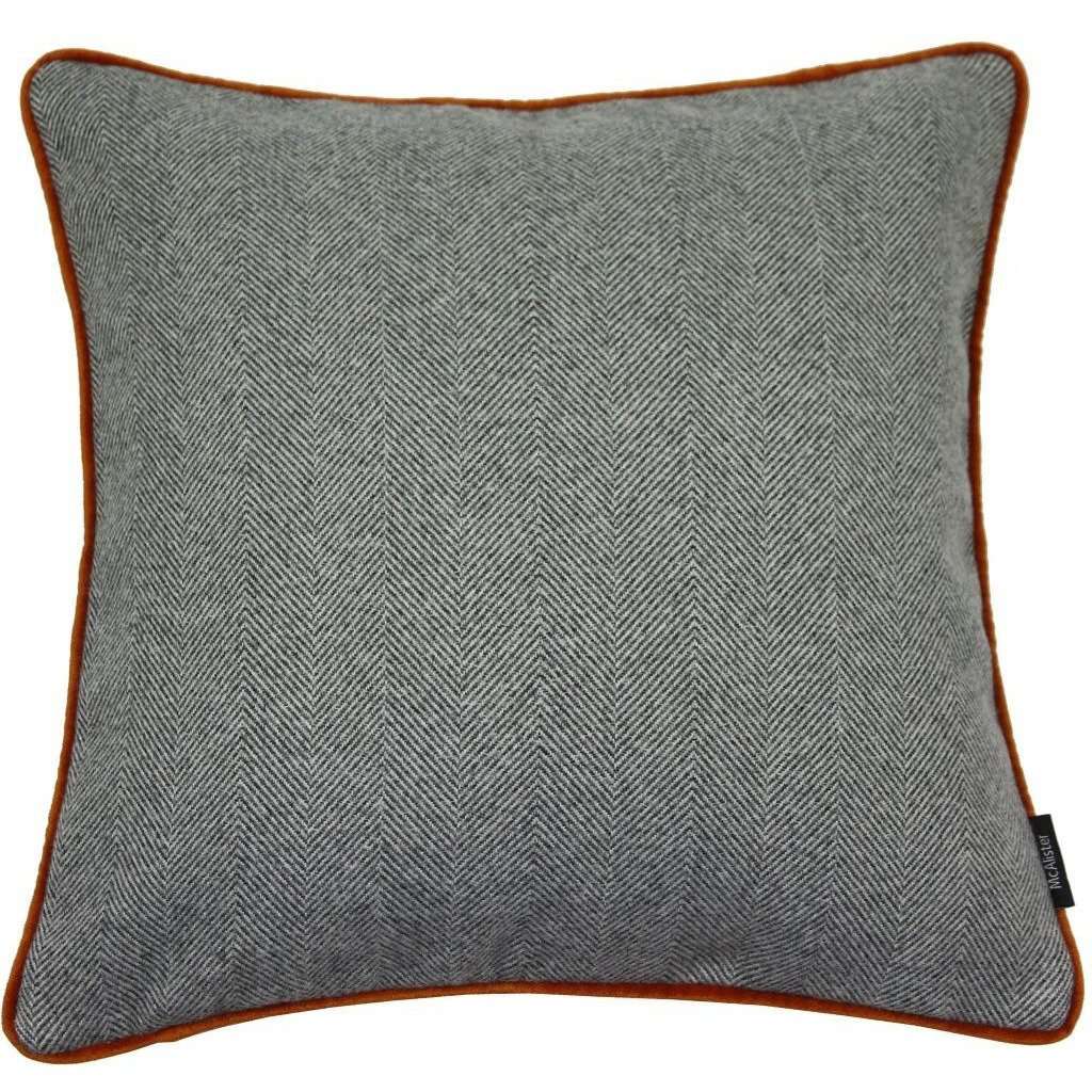 McAlister Textiles Herringbone Boutique Grey + Orange Cushion Cushions and Covers Cover Only 43cm x 43cm 