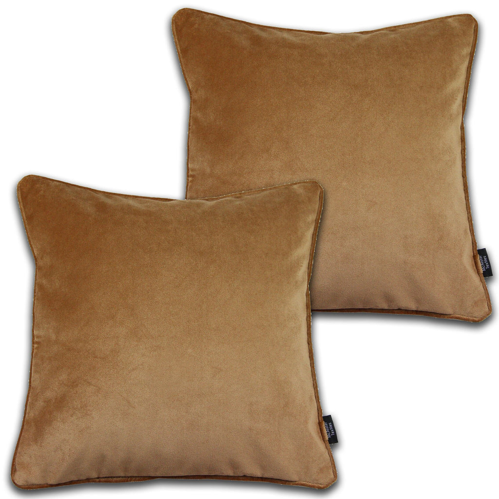 McAlister Textiles Matt Caramel Gold Velvet 43cm x 43cm Cushion Sets Cushions and Covers Cushion Covers Set of 2 