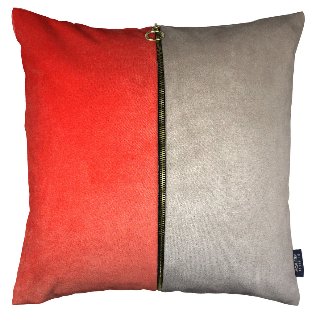 McAlister Textiles Decorative Zip Coral + Beige Velvet Cushion Cushions and Covers Cover Only 43cm x 43cm 