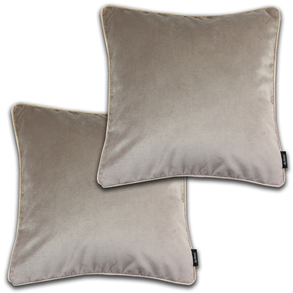 McAlister Textiles Matt Beige Mink Velvet 43cm x 43cm Piped Cushion Sets Cushions and Covers Cushion Covers Set of 2 