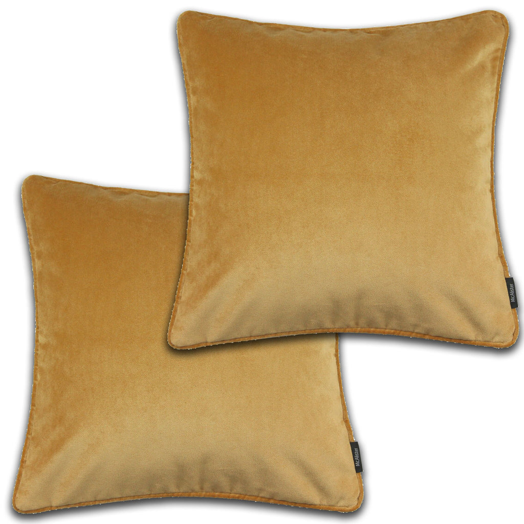 McAlister Textiles Matt Ochre Yellow Velvet 43cm x 43cm Piped Cushion Sets Cushions and Covers Cushion Covers Set of 2 