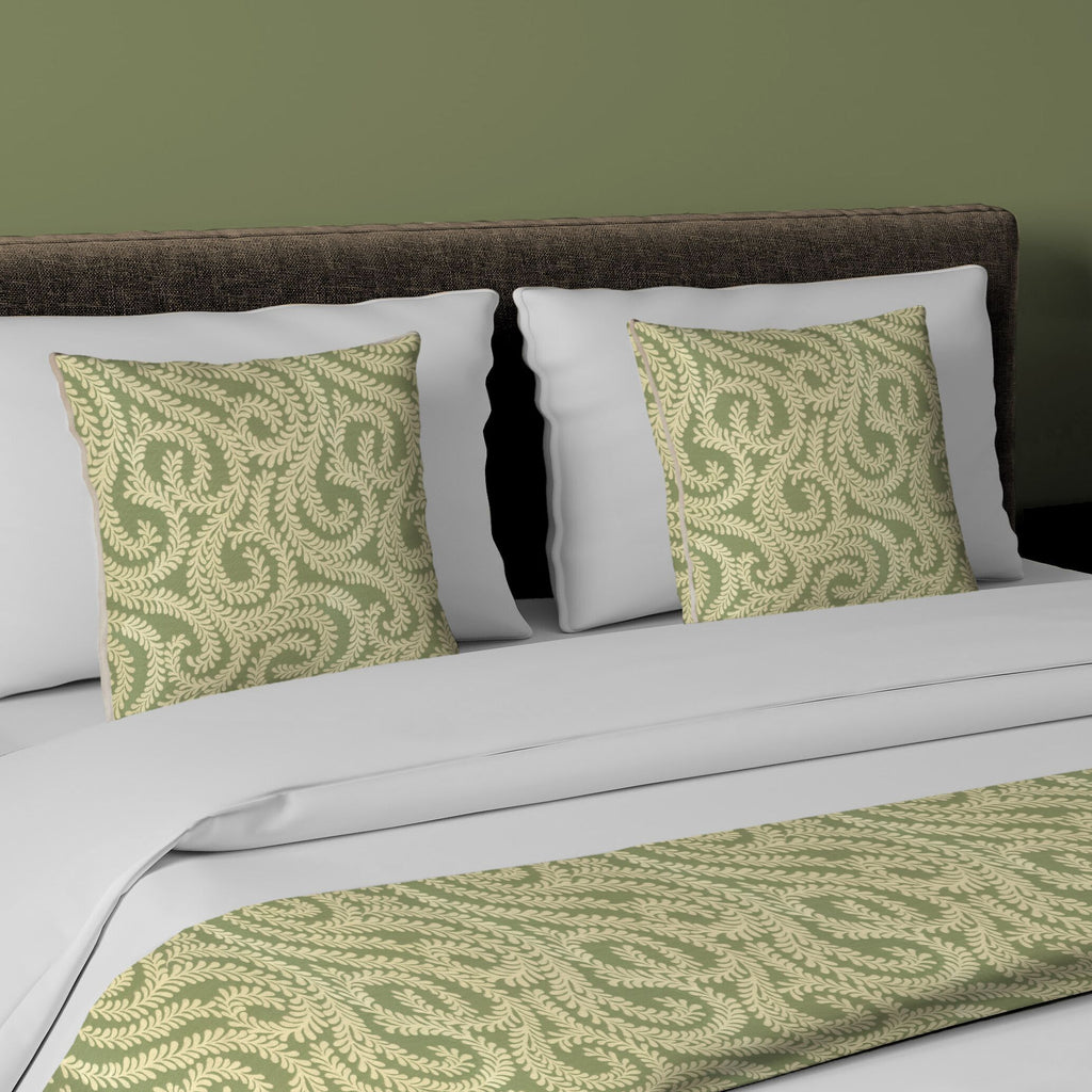 McAlister Textiles Little Leaf Sage Green Bedding Set Bedding Set Runner (50x165cm) + 1x Cushion Cover 