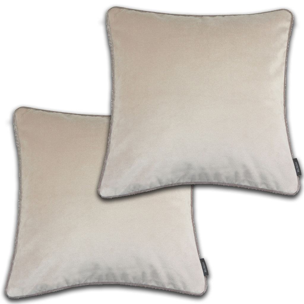 McAlister Textiles Matt Champagne Gold Velvet 43cm x 43cm Piped Cushion Sets Cushions and Covers Cushion Covers Set of 2 