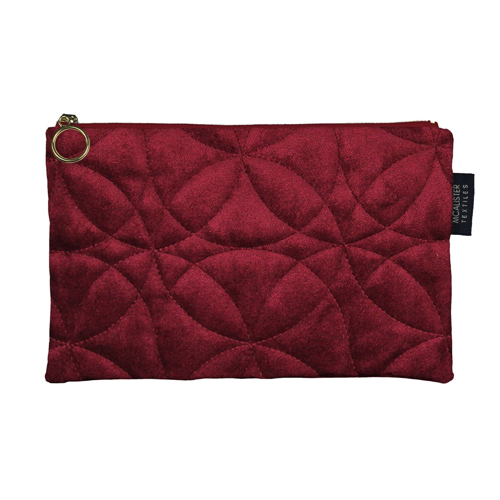 McAlister Textiles Circular Pattern Red Velvet Makeup Bag - Large Clutch Bag 
