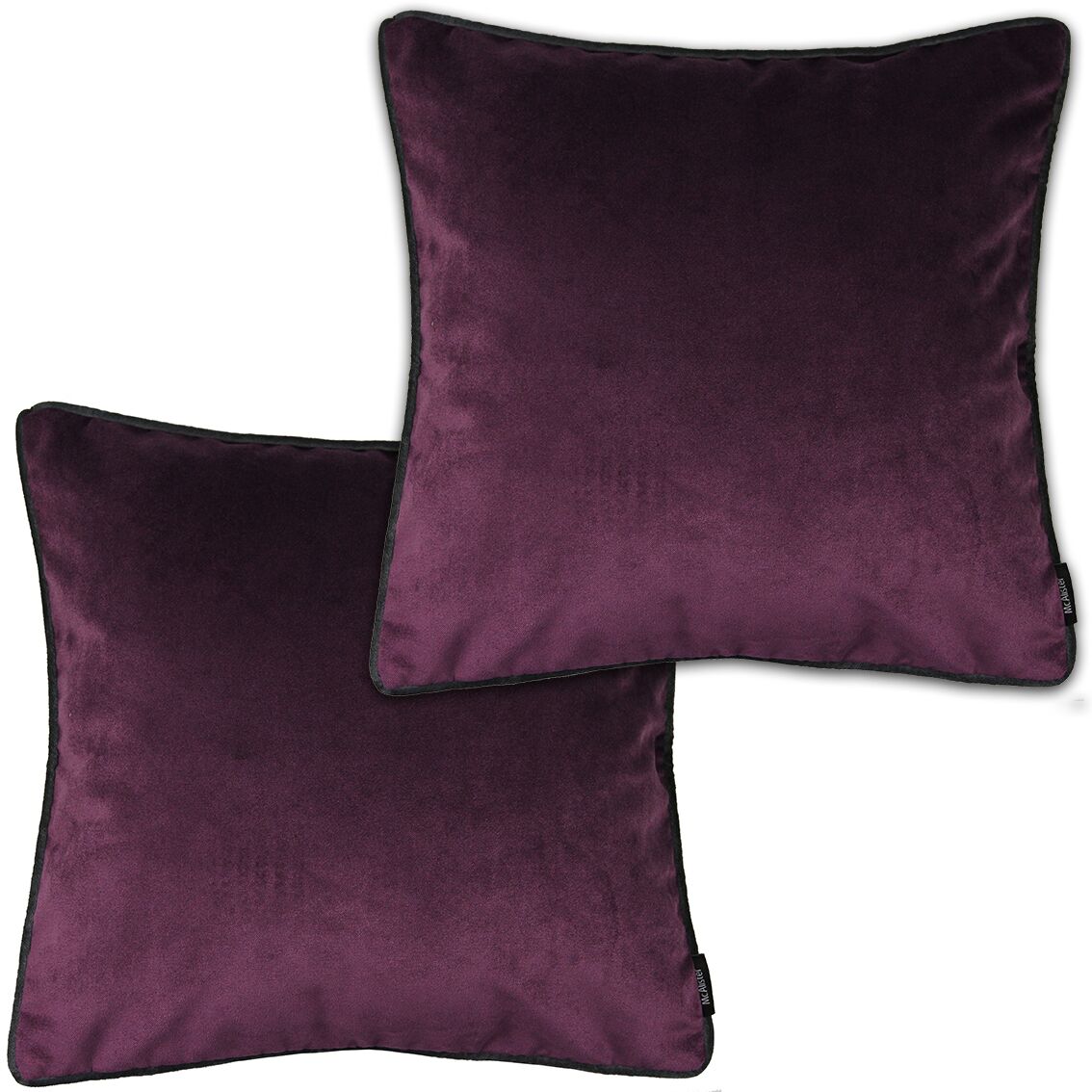 McAlister Textiles Matt Aubergine Purple Velvet 43cm x 43cm Piped Cushion Sets Cushions and Covers Cushion Covers Set of 2 