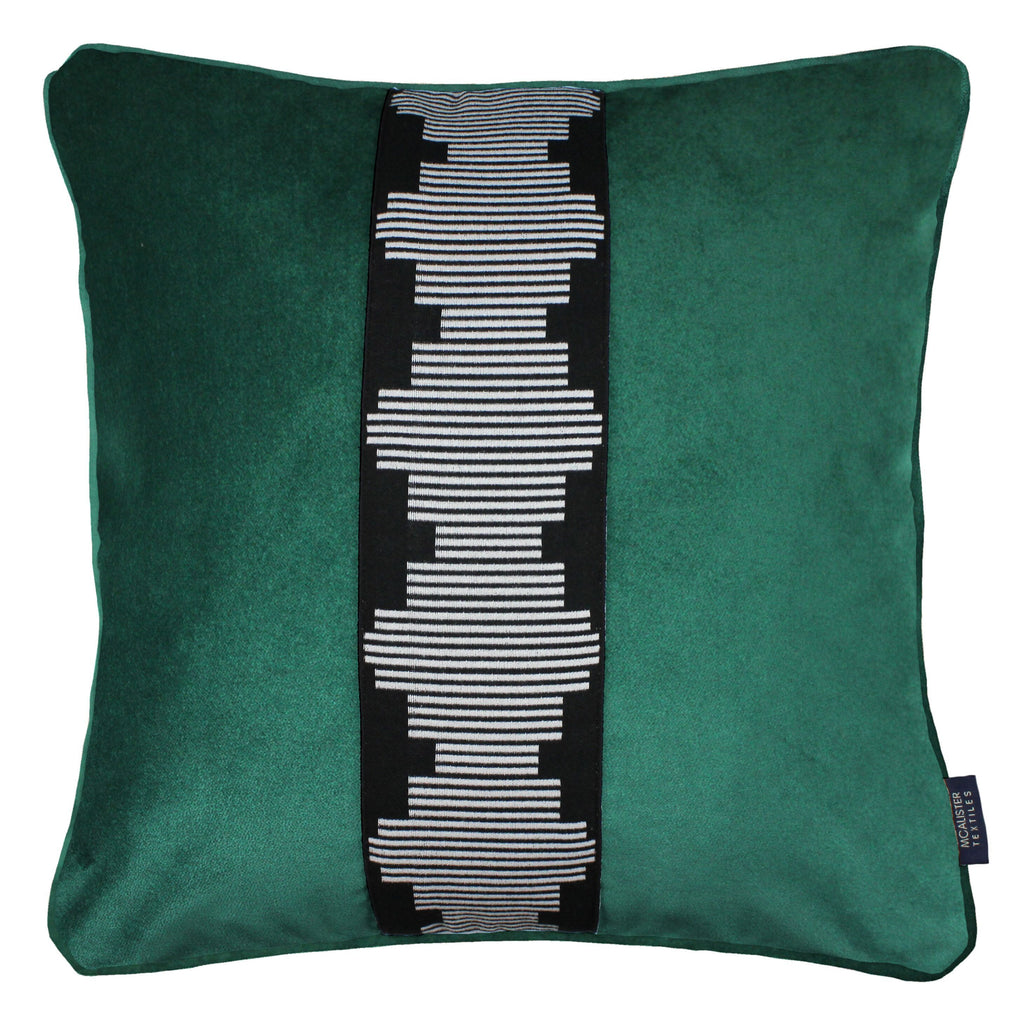 McAlister Textiles Maya Striped Emerald Green Velvet Cushion Cushions and Covers Polyester Filler 43cm x 43cm 