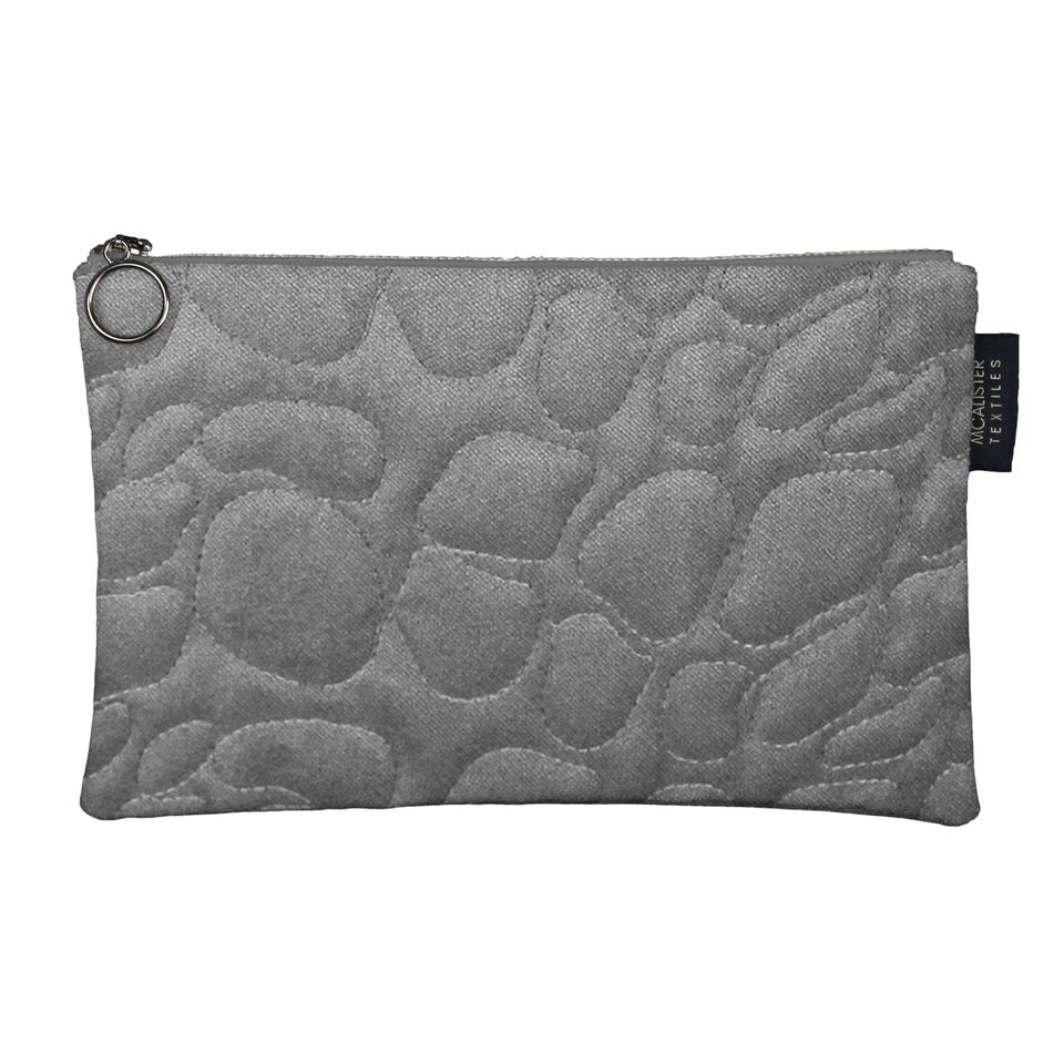 McAlister Textiles Pebble Pattern Silver Velvet Makeup Bag - Large Clutch Bag 