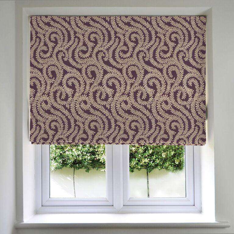 McAlister Textiles Little Leaf Aubergine Purple Roman Blind Roman Blinds Standard Lining 130cm x 200cm 