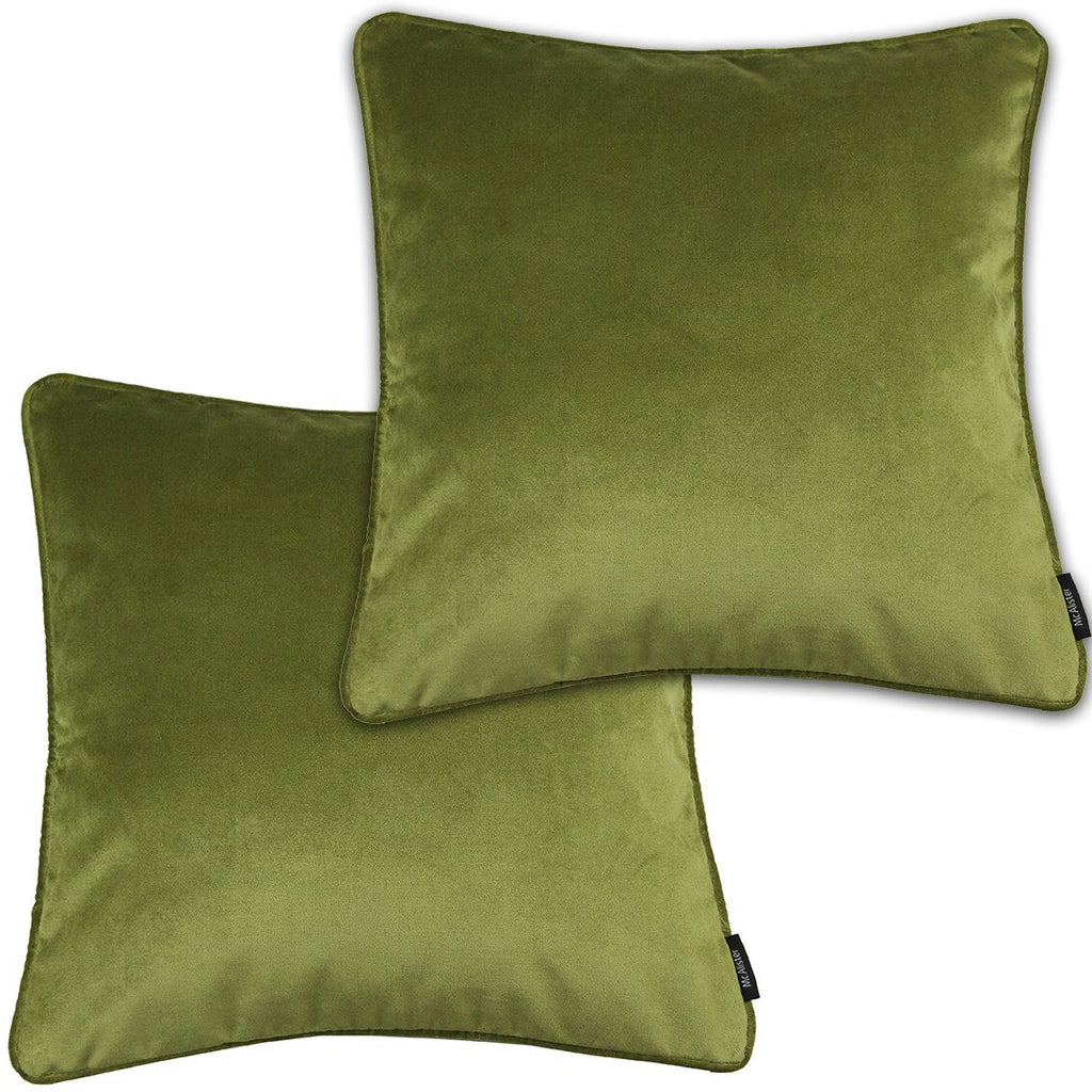 McAlister Textiles Matt Lime Green Velvet 43cm x 43cm Piped Cushion Sets Cushions and Covers Cushion Covers Set of 2 