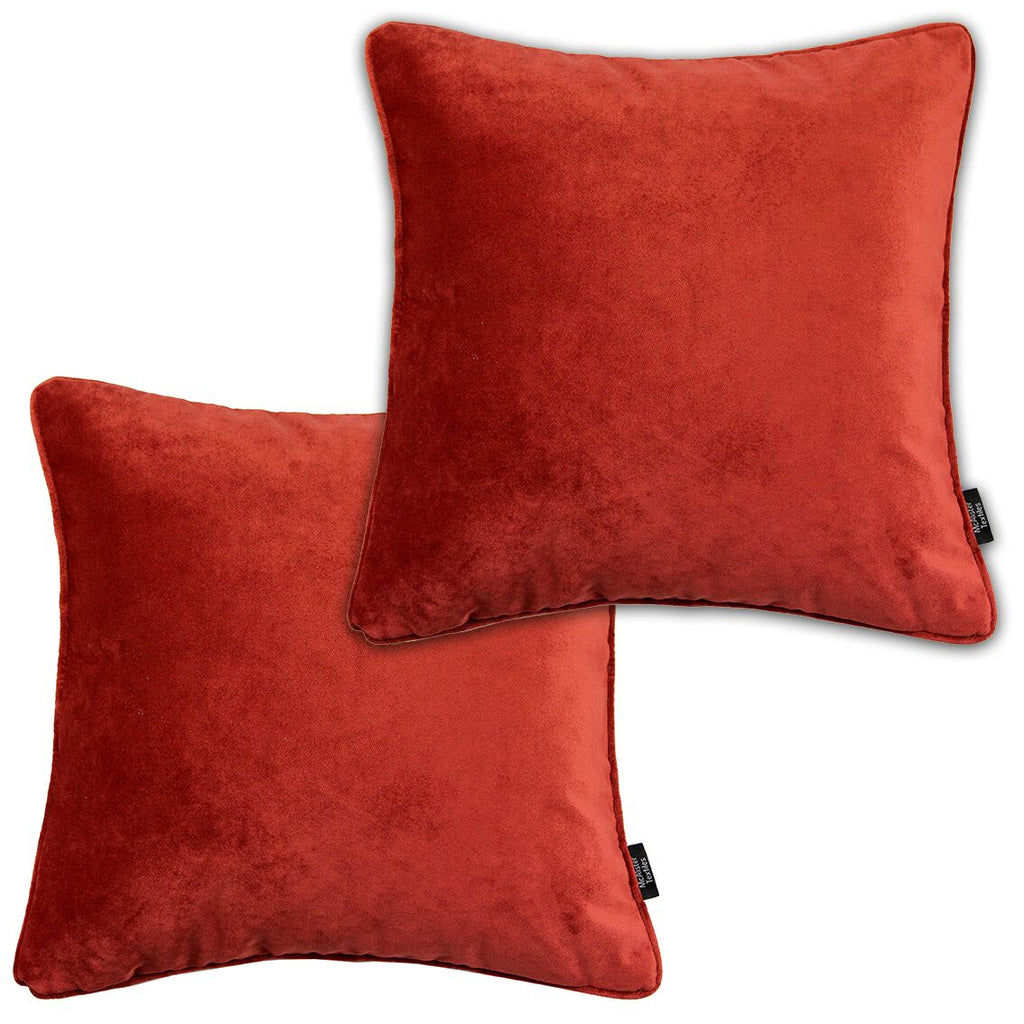 McAlister Textiles Matt Rust Red Orange Velvet 43cm x 43cm Piped Cushion Sets Cushions and Covers Cushion Covers Set of 2 