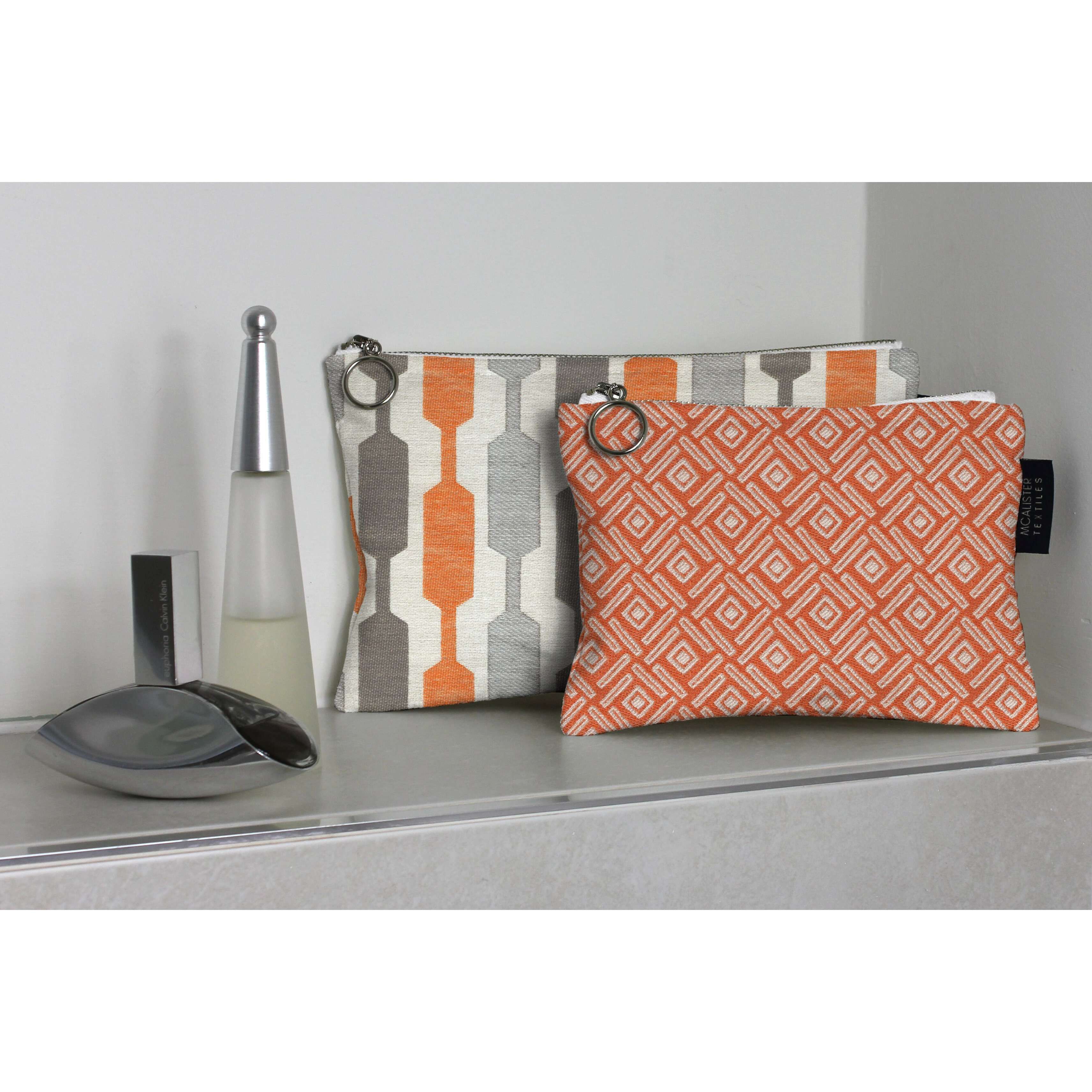 McAlister Textiles Elva Orange + Grey Makeup Bag Set Clutch Bag 