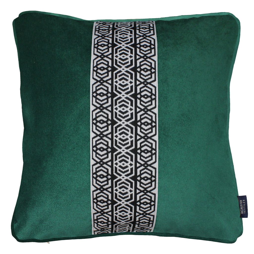 McAlister Textiles Coba Striped Emerald Green Velvet Cushion Cushions and Covers Polyester Filler 43cm x 43cm 