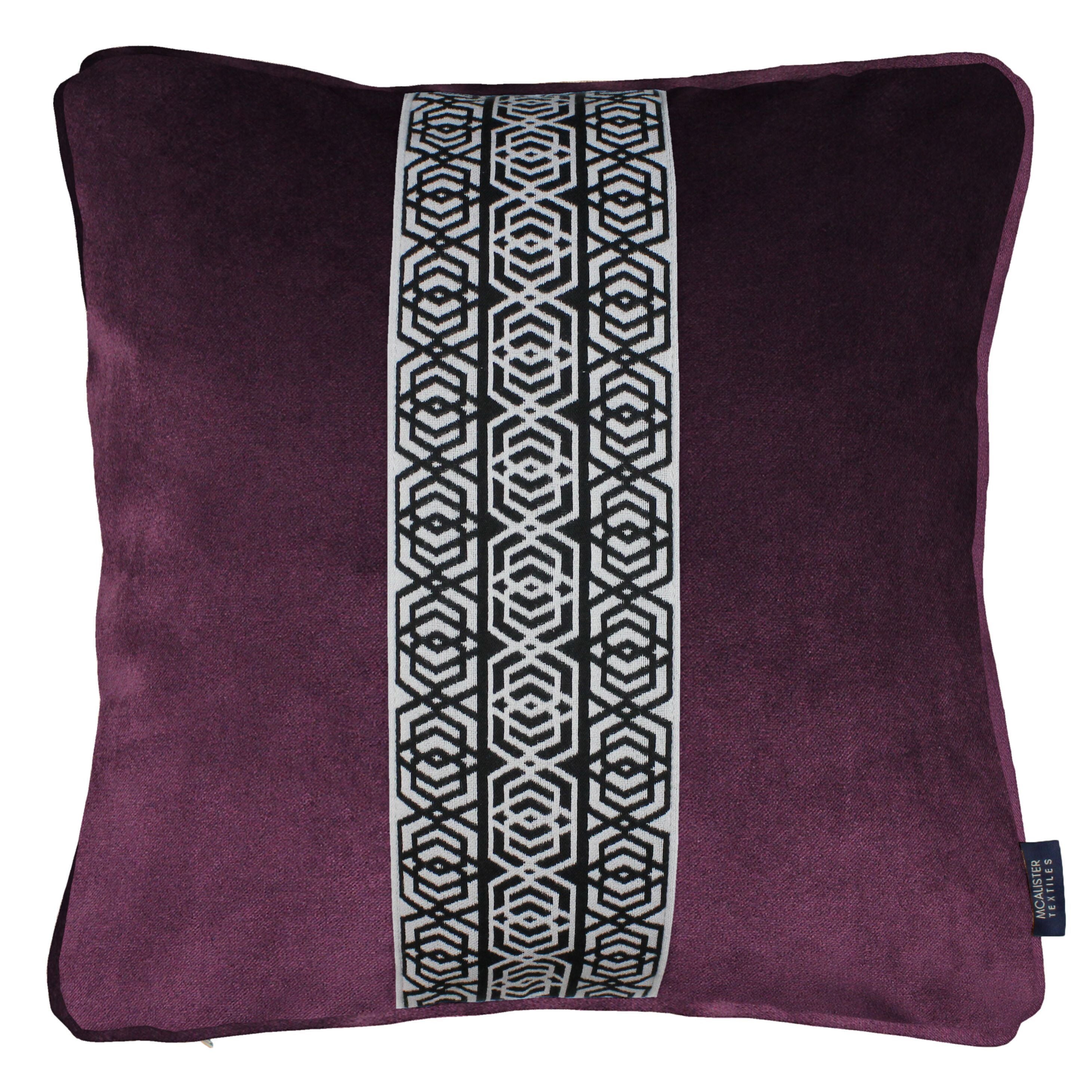 McAlister Textiles Coba Striped Aubergine Purple Velvet Cushion Cushions and Covers Polyester Filler 43cm x 43cm 
