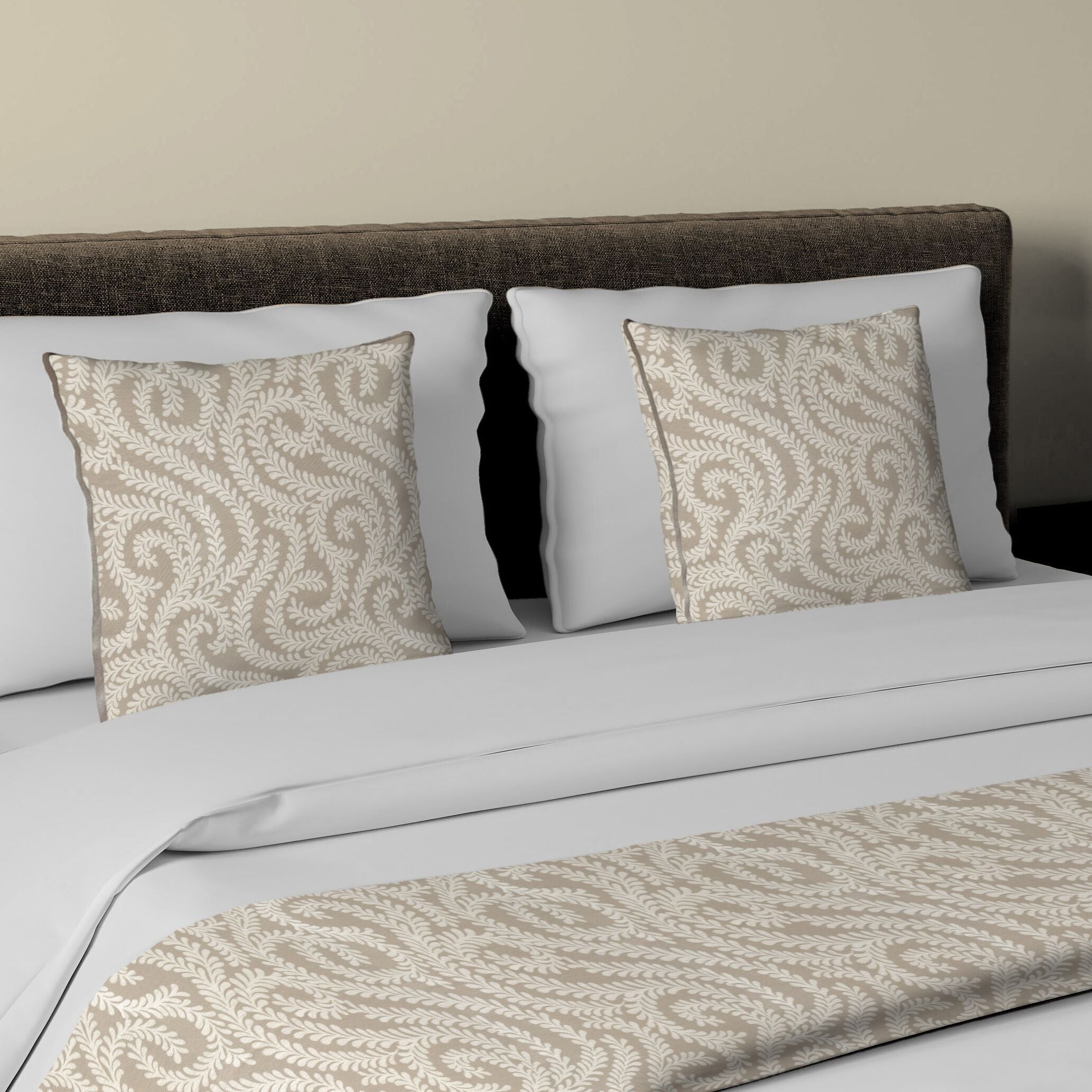 McAlister Textiles Little Leaf Pale Beige Bedding Set Bedding Set Runner (50x240cm) + 2x Cushion Covers 
