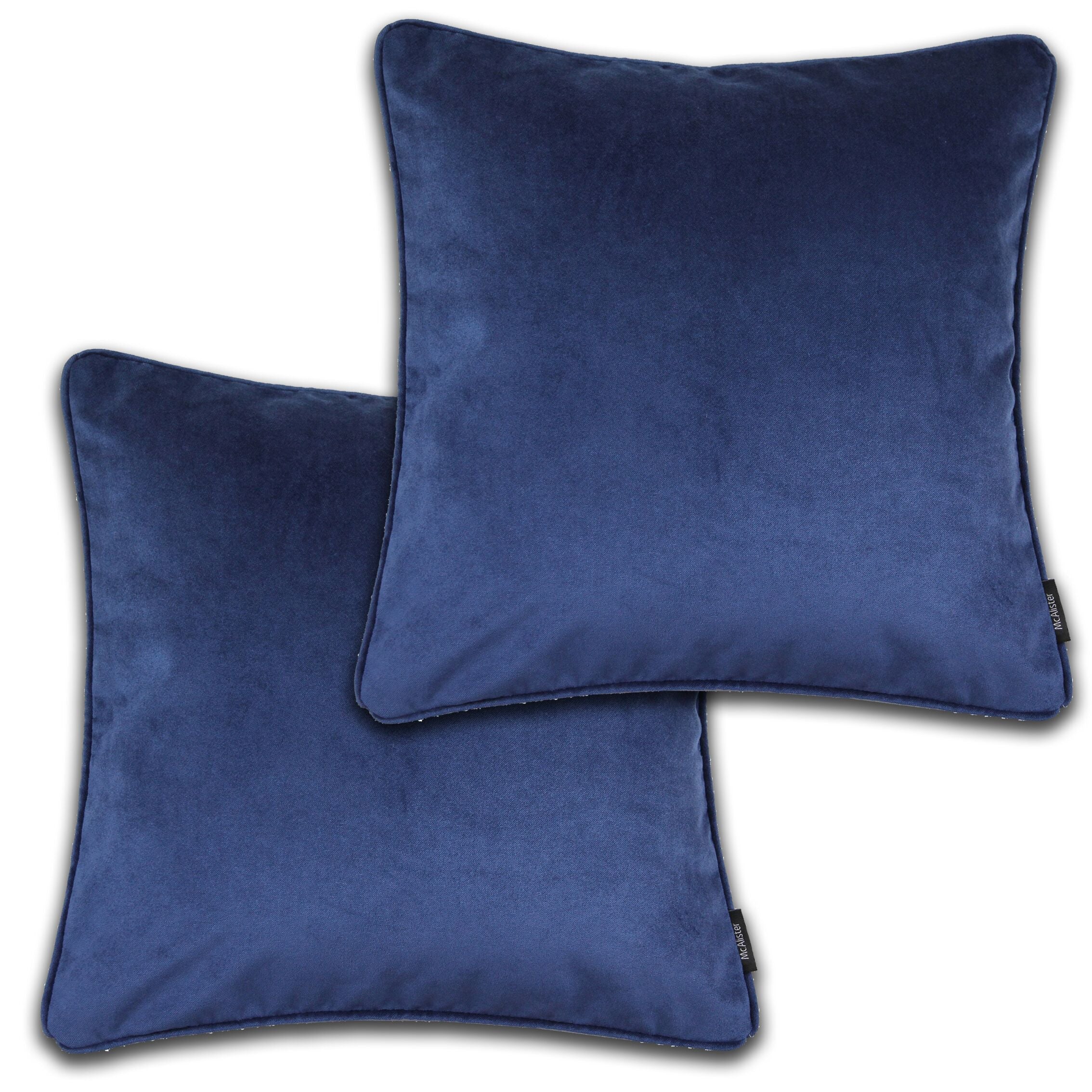 McAlister Textiles Matt Navy Blue Velvet 43cm x 43cm Piped Cushion Sets Cushions and Covers Cushion Covers Set of 2 