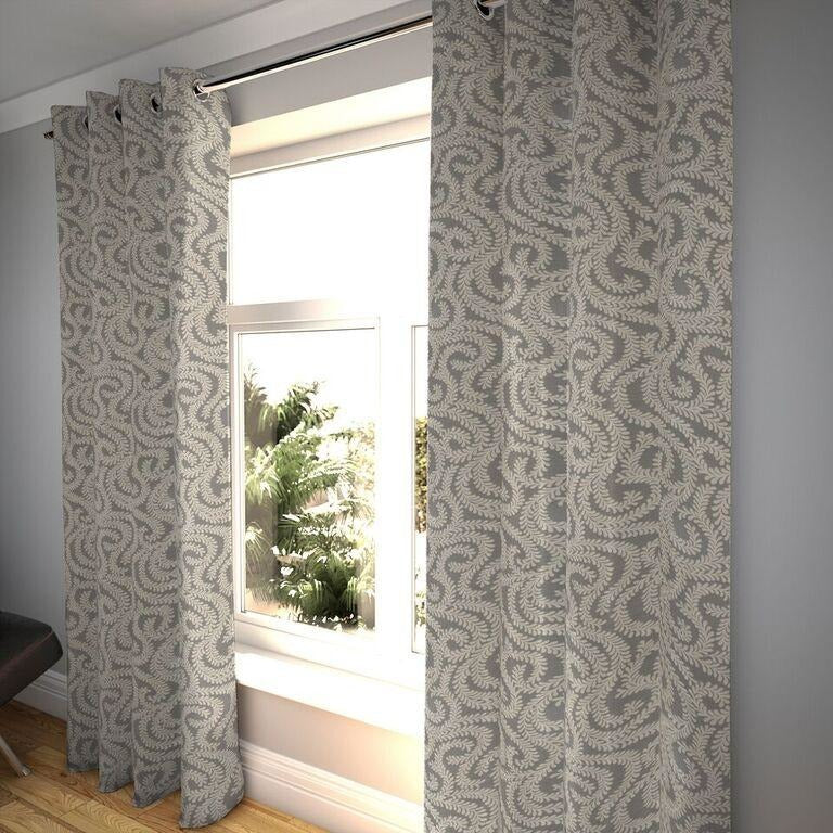 McAlister Textiles Little Leaf Charcoal Grey Curtains Tailored Curtains 